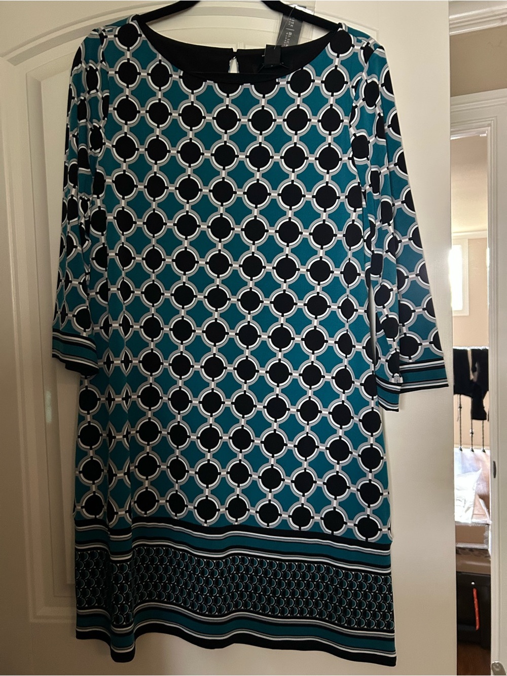 Teal and Black Geometric Shift Dress